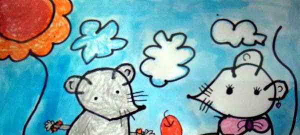小白鼠和小灰鼠躺在河边的草地上,看着天上的云。