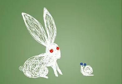 兔子和蜗牛一起散步,学会了慢慢咀嚼