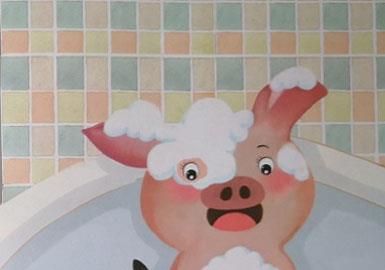 如果猪妈妈下班后太累了,让玩泥的小猪自己洗澡